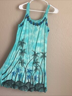 Raya Sun Turquoise Palm-Print Midi Dress